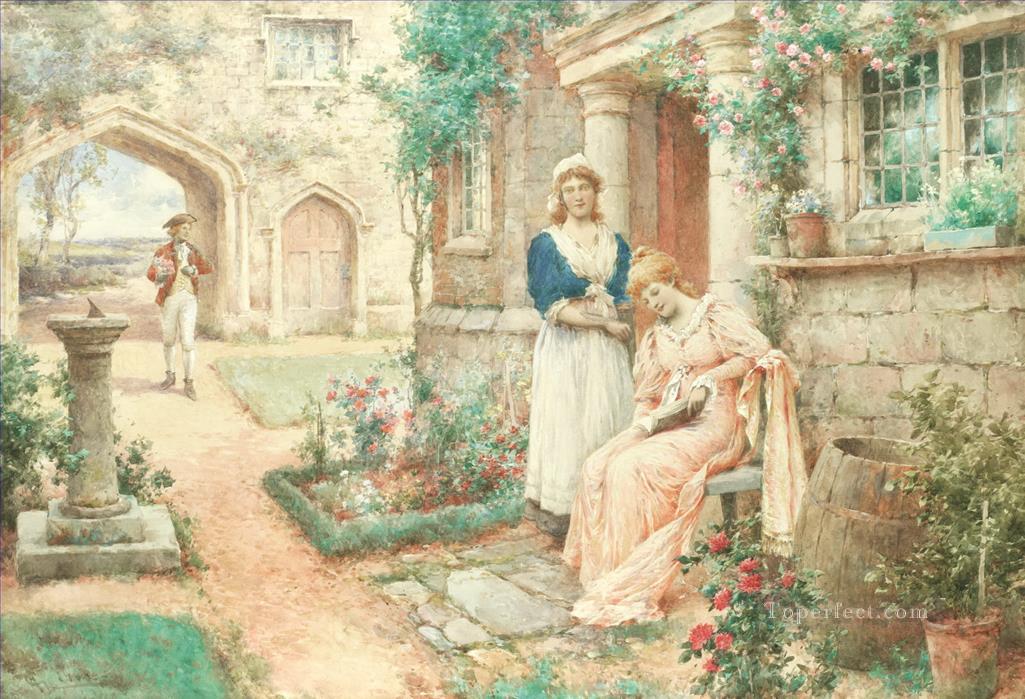 The Courtship Alfred Glendening JR ladies garden Oil Paintings